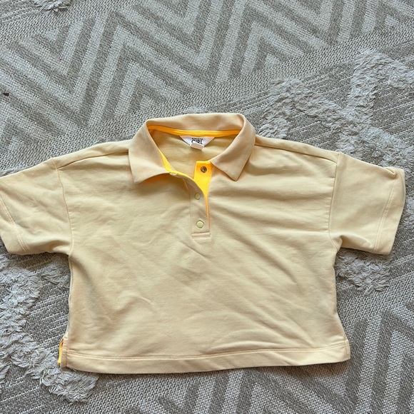 ATHLETA GIRL Retrochill Oversized Midi Polo Tee Anemone Yellow Medium 8/10 - Picture 1 of 3
